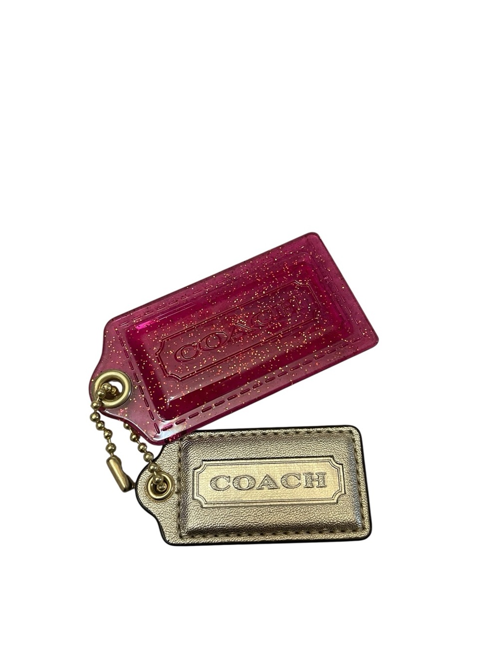 Coach Poppy Y2K Pink Glitter Acrylic Large Hang Tag and Gold Leather Hang Tag